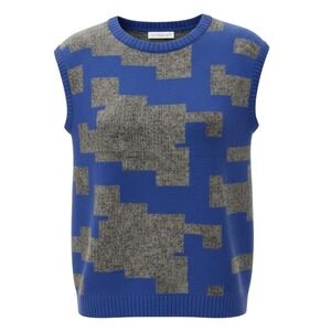 Jason Maxwell Sweater Wool Blend Sz Sm Vest ‎ Blue Gray Sleeveless Knit Pullover